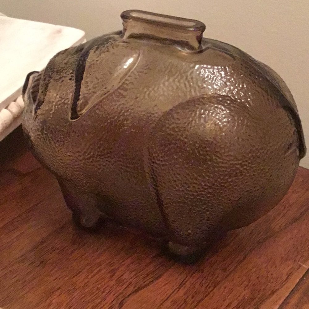 VINTAGE gray/brown colored textured glass piggy bank - Picture 7 of 13